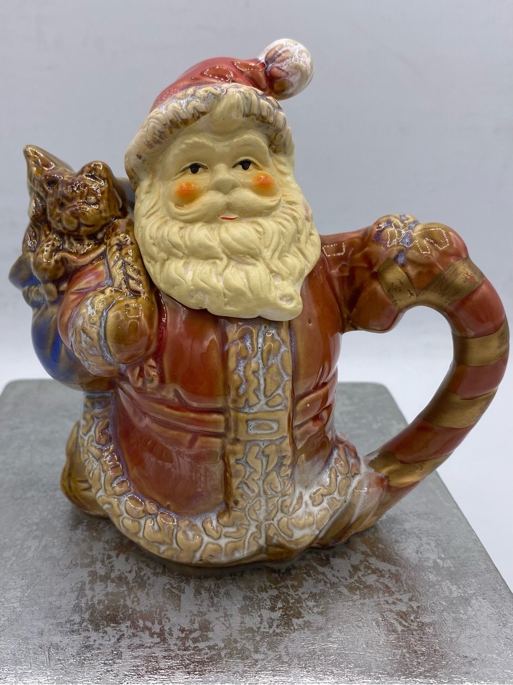 Vintage Old World  Santa Claus Ceramic Mini Teapot - Red and Cream Holiday Decor